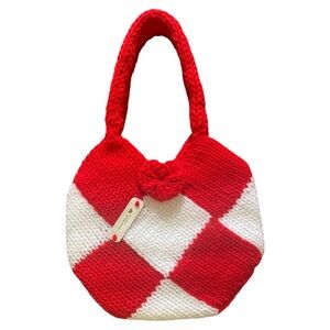 Red and White Knitted Handbag